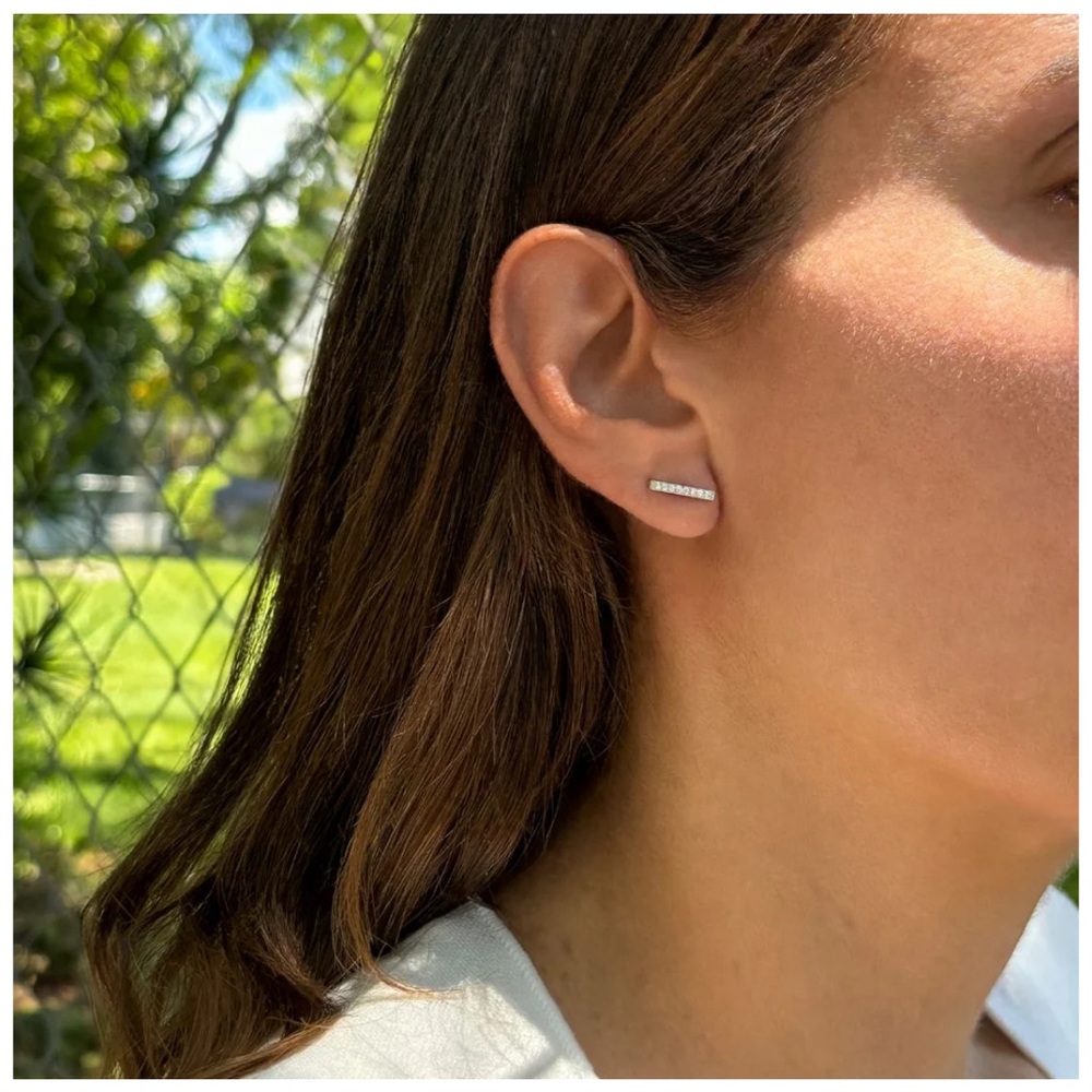 Adornia Rhodium Plated Crystal Bar Studs Earrings NWT